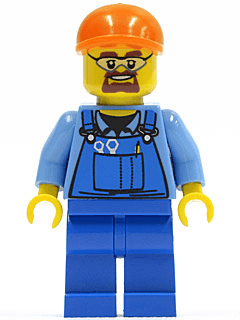 LEGO Overalls with Tools in Pocket Blue Orange Short Bill Cap Safety Goggles (cty0398) Town / City Minifigure