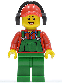 LEGO Overalls Farmer Green Red Cap with Hole Headphones (cty0399) minifigure