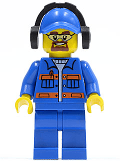 LEGO Blue Jacket with Pockets and Orange Stripes Blue Cap with Hole Headphones Safety Goggles (cty0401) minifigure