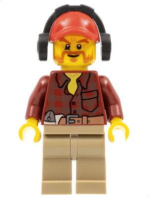 LEGO Flannel Shirt with Pocket and Belt Red Cap with Hole Headphones Beard (cty0404) Town / City Minifigure