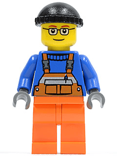 LEGO Overalls with Safety Stripe Orange Black Knit Cap Glasses (Crane Operator) (cty0428) Town / City Minifigure