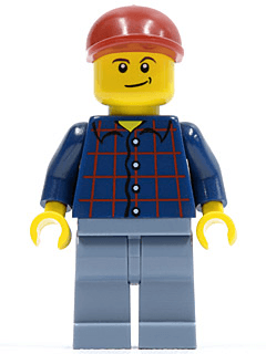 LEGO Plaid Button Shirt Dark Red Short Bill Cap Lopsided Smile with Dimple (cty0431) Town / City Minifigure
