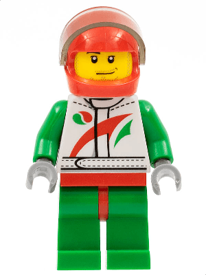 LEGO Race Car Driver White Racing Suit with Octan Logo Smirk and Stubble Beard (cty0435) Town / City Minifigure