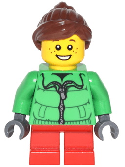 LEGO Winter Jacket Zipper Red Short Legs Reddish Brown Ponytail and Swept Sideways Fringe (cty0439) minifigure