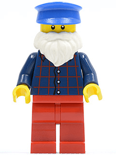 LEGO Plaid Button Shirt White Short Beard Blue Hat (cty0442) Town / City Minifigure