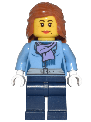 LEGO Medium Blue Jacket with Light Purple Scarf Dark Orange Female Hair Mid-Length (cty0443) Town / City Minifigure