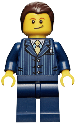 LEGO Businessman Pinstripe Jacket and Gold Tie Dark Brown Hair Crooked Smile (cty0460) minifigure