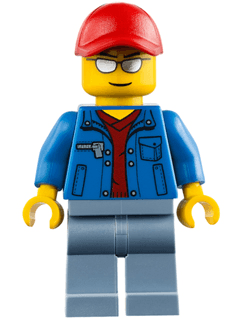 LEGO Blue Jacket over Dark Red V-Neck Sweater Red Cap with Hole Silver Sunglasses (cty0461) minifigure