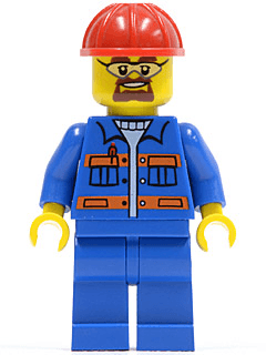 LEGO Blue Jacket with Pockets and Orange Stripes Red Construction Helmet Safety Goggles (cty0471) Town / City Minifigure