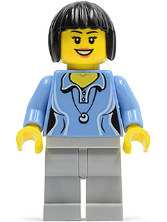 LEGO Medium Blue Female Shirt with Two Buttons and Shell Pendant Black Bob Cut Hair (cty0472) Town / City Minifigure