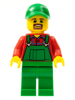 LEGO Overalls Farmer Green Green Cap with Hole Brown Moustache and Goatee (cty0499) minifigure