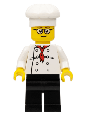 Chef - White Torso with 8 Buttons, Black Legs, Rounded Glasses, Brown Eyebrows