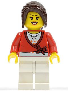 LEGO Sweater Cropped with Bow Heart Necklace Dark Brown Hair Ponytail Long with Side Bangs (cty0504) Town / City Minifigure