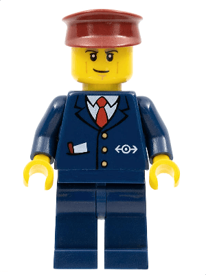 LEGO Dark Blue Suit with Train Logo Dark Red Hat Cheek Lines (cty0505) Trains Minifigure