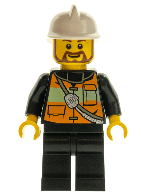 Fire - Reflective Stripe Vest with Pockets and Shoulder Strap, White Fire Helmet, Brown Beard