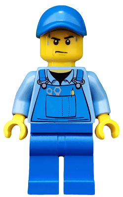 LEGO Overalls with Tools in Pocket Blue Blue Cap with Hole Sweat Drops (cty0526) Town / City Minifigure