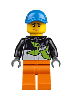 LEGO Xtreme Powerboat Driver Female Black Racing Jacket Blue Seamed Cap (cty0543) Town / City Minifigure