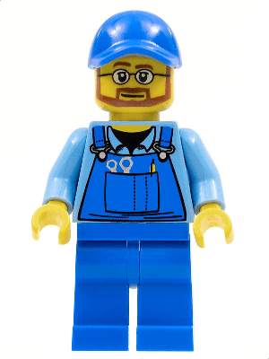 LEGO Overalls with Tools in Pocket Blue Blue Cap with Hole Beard and Glasses (cty0544) Town / City Minifigure