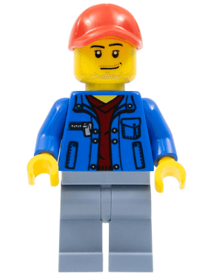 LEGO Blue Jacket over Dark Red V-Neck Sweater Red Cap with Hole Smirk and Stubble Beard (cty0546) Town / City Minifigure