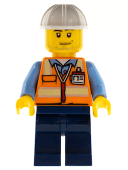 LEGO Space Engineer Male Orange Vest White Construction Helmet Stubble (cty0557) minifigure