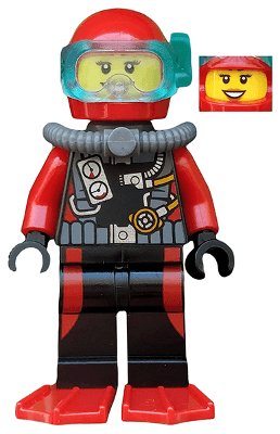 LEGO Scuba Diver Female Red Flippers (cty0559) Town / City Minifigure