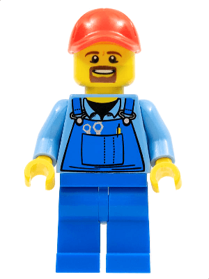 LEGO Overalls with Tools in Pocket Blue Red Cap with Hole Brown Moustache and Goatee (cty0570) Town / City Minifigure