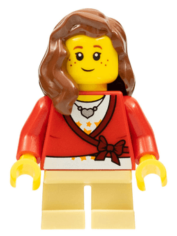 LEGO Sweater Cropped with Bow Heart Necklace Tan Short Legs Reddish Brown Female Hair over Shoulder (cty0572) minifigure