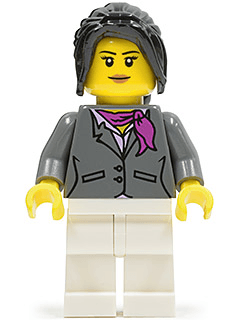 LEGO Dark Bluish Gray Jacket with Magenta Scarf Black Hair Ponytail Long with Side Bangs (City Square Car Saleswoman) (cty0575) minifigure