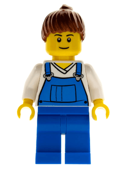 LEGO Farm Hand Female Overalls Blue over V-Neck Shirt (cty0606) minifigure