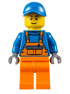 LEGO Overalls with Safety Stripe Orange Blue Short Bill Cap (cty0609) Town / City Minifigure