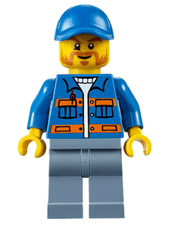 LEGO Blue Jacket with Pockets and Orange Stripes Blue Short Bill Cap Beard (cty0610) minifigure