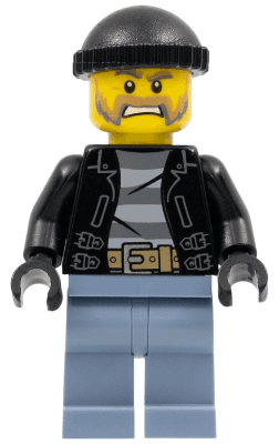 Police - City Bandit Male with Brown and Gray Beard, Black Knit Cap