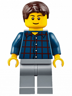 Plaid Button Shirt, Light Bluish Gray Legs, Dark Brown Short Tousled Hair