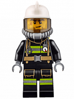 Fire - Reflective Stripes with Utility Belt, White Fire Helmet, Breathing Neck Gear with Air Tanks, Trans-Brown Visor, Beard Stubble