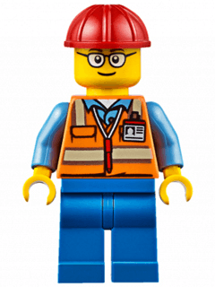 LEGO Orange Safety Vest with Reflective Stripes Red Construction Helmet Glasses (TV Tower Te (cty0630) Town / City Minifigure