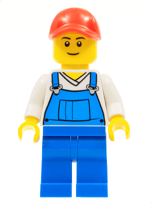 LEGO Overalls Blue over V-Neck Shirt Red Cap with Hole (cty0636) Town / City Minifigure