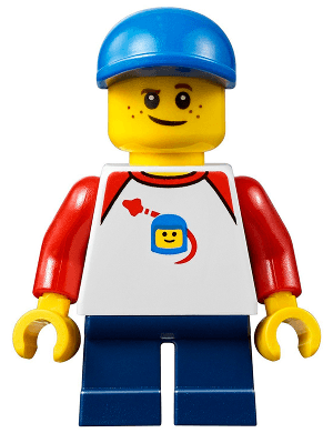 LEGO Boy Freckles Classic Space Shirt with Red Sleeves Dark Blue Short Legs (cty0662) Town / City Minifigure