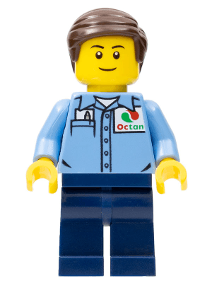 Medium Blue Uniform Shirt with Pocket and Octan Logo, Dark Blue Legs, Dark Brown Smooth Hair