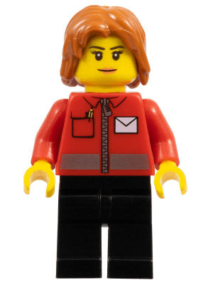LEGO Post Office White Envelope and Stripe Dark Orange Mid-Length Tousled Hair (cty0676) Town / City Minifigure