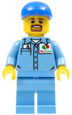 LEGO Medium Blue Uniform Shirt with Pocket and Octan Logo Blue Short Bill Cap Goatee (cty0679) minifigure