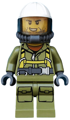 Volcano Explorer - Male Worker, Suit with Harness, Construction Helmet, Breathing Neck Gear with Yellow Air Tanks, Trans-Brown Visor, Stubble