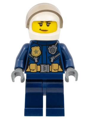Police - City Leather Jacket with Gold Badge and Utility Belt, White Helmet, Trans-Brown Visor, Nougat Lips Smirk