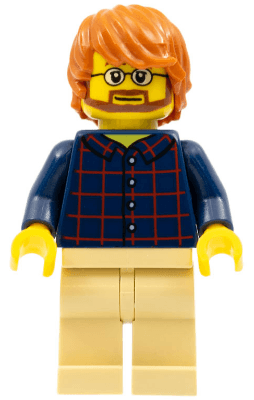 LEGO Plaid Button Shirt Front and Back Dark Orange Tousled Hair (cty0726) Town / City Minifigure