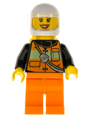 Fire - Female, Reflective Stripe Vest with Pockets and Shoulder Strap, Orange Legs, White Helmet, Yellow Air Tanks