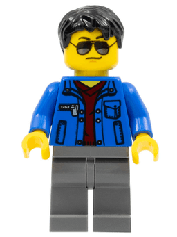 LEGO Blue Jacket over Dark Red V-Neck Sweater Black Short Tousled Hair Silver Sunglasses (cty0747) minifigure