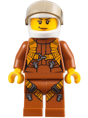City Jungle Helicopter Pilot Female - Dark Orange Jumpsuit, Dark Orange Legs with Straps, White Helmet, Trans-Brown Visor, Nougat Lips