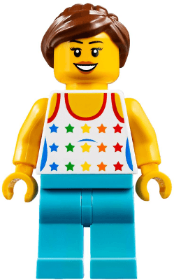 LEGO Shirt with Female Rainbow Stars Pattern Medium Azure Legs Reddish Brown Ponytail Hair B (cty0819) Town / City Minifigure