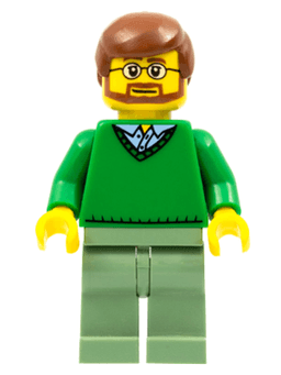 LEGO Green V-Neck Sweater Reddish Brown Hair Beard (cty0893) minifigure