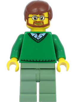 LEGO Green V-Neck Sweater over Button Down Shirt Collar with 1 Button Reddish Brown Hair Beard (cty0893a) minifigure