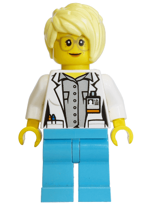 White Shirt over Light Bluish Gray Shirt, Name Tag, Medium Azure Legs, Bright Light Yellow Female Hair, Glasses